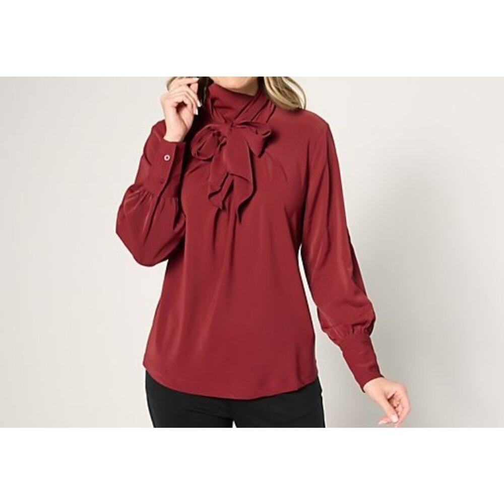 Carla Rockmore Size XL Wine Hollywood Bow Blouse Classic Stunning A670424 NWOT